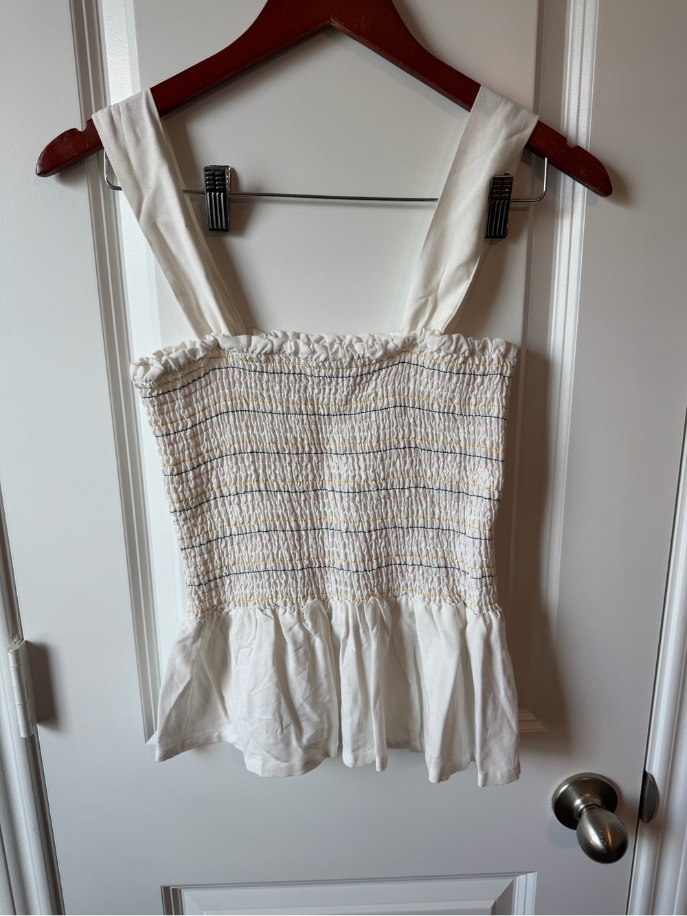 ⚡️Pink Lily White Smocked Peplum Tank Top